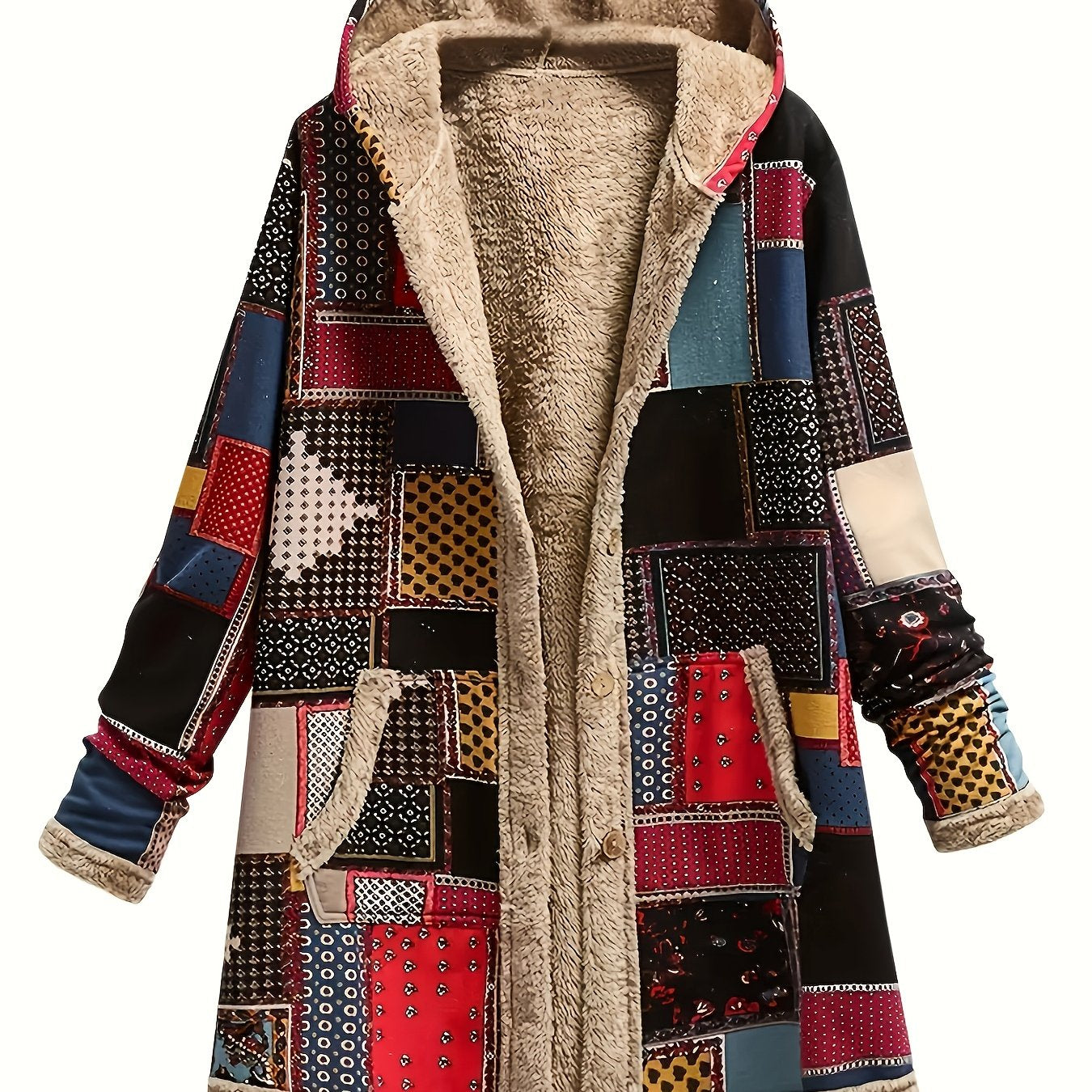 Maelle - Boho Patchwork Hooded Winter Coat
