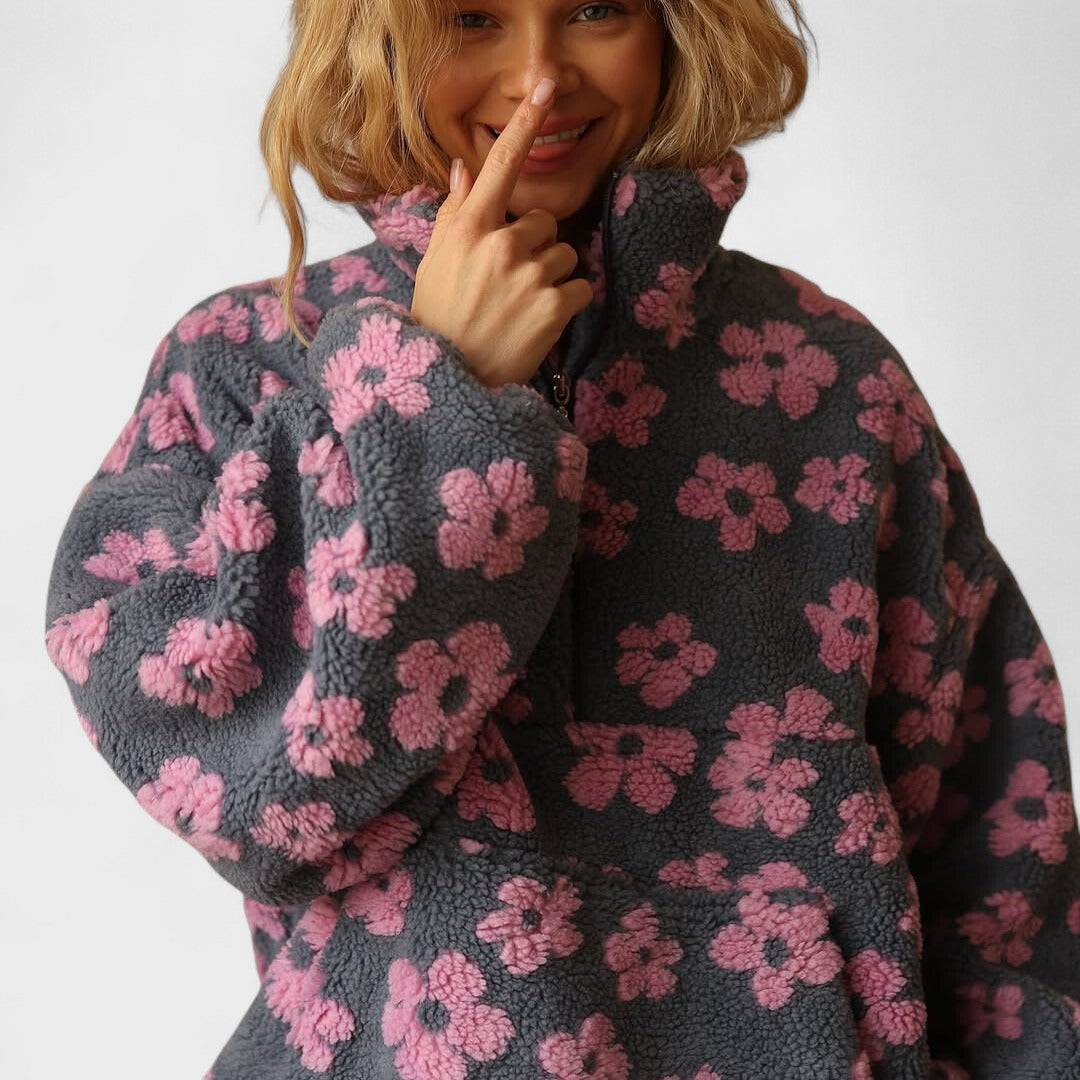 Mila - Half-Zip Floral Fleece Pullover