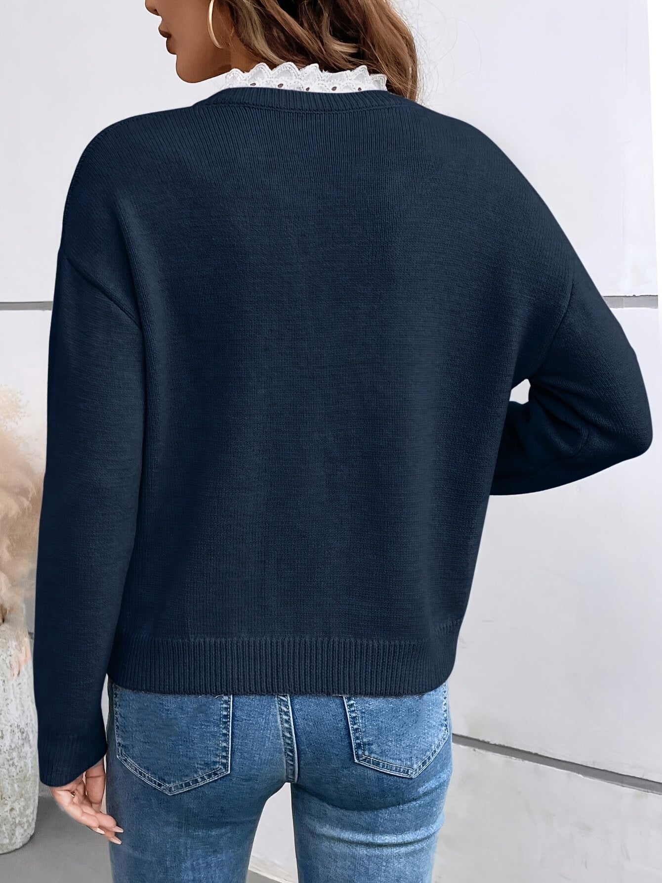 Elora - Women’s Lace-Trim V-Neck Sweater