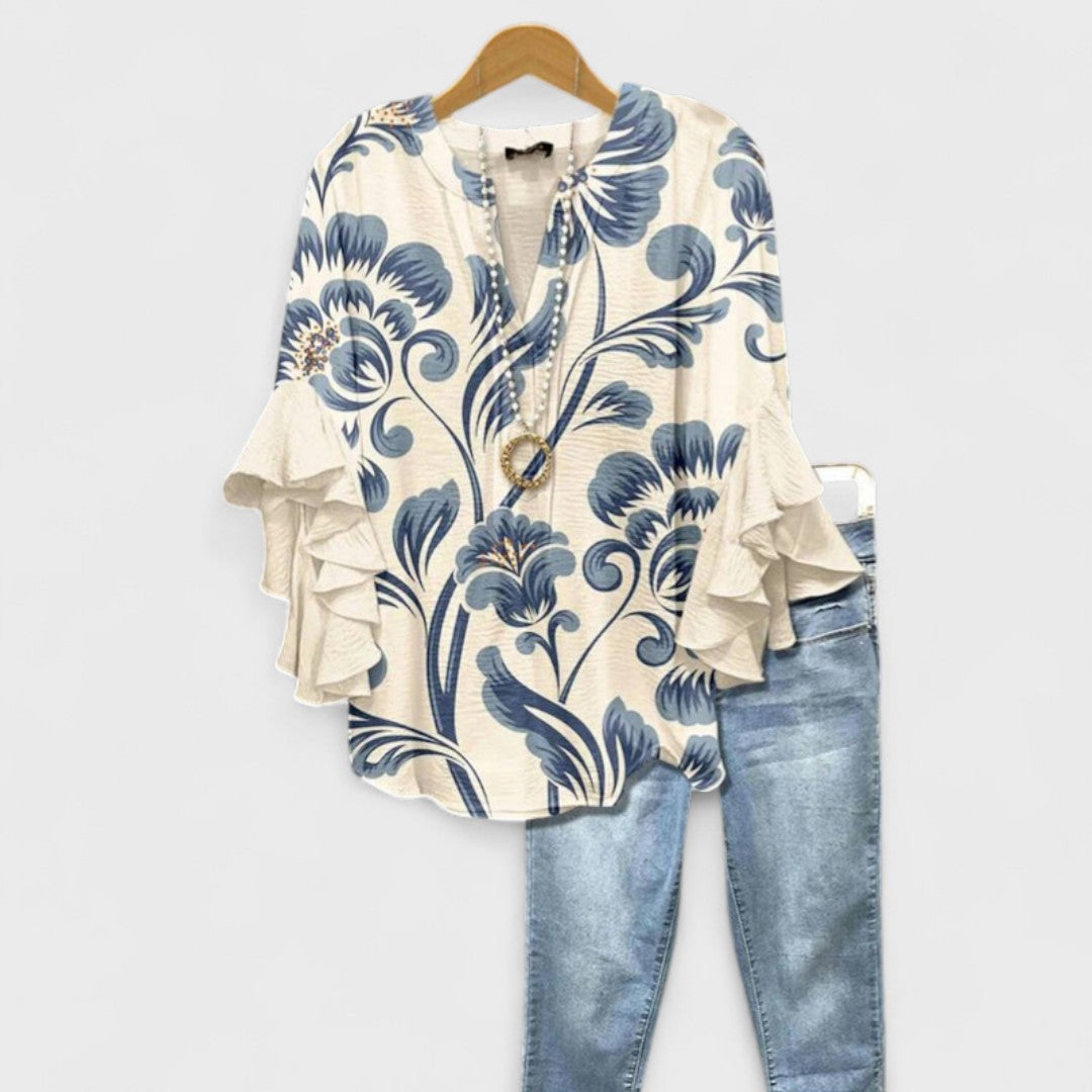 Aurelia - Floral Print Blouse with Ruffled Sleeves