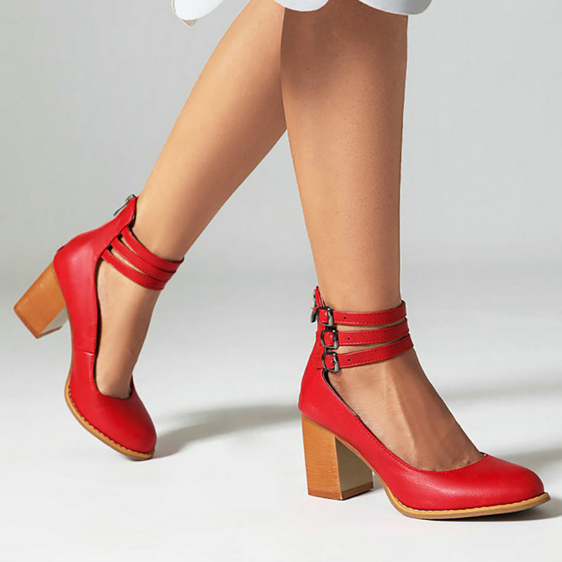 Casilda - Smooth Sandals with Ankle Strap and Thick Sole