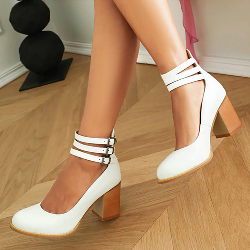 Casilda - Smooth Sandals with Ankle Strap and Thick Sole