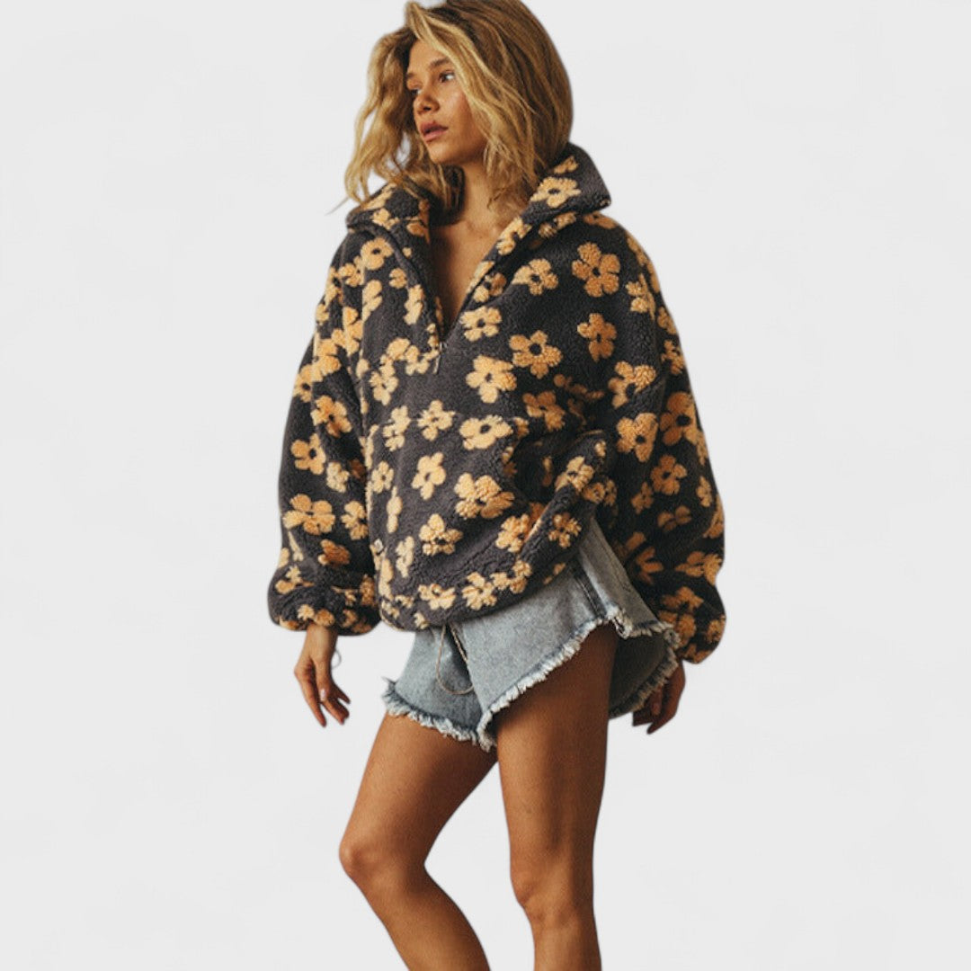 Mila - Half-Zip Floral Fleece Pullover