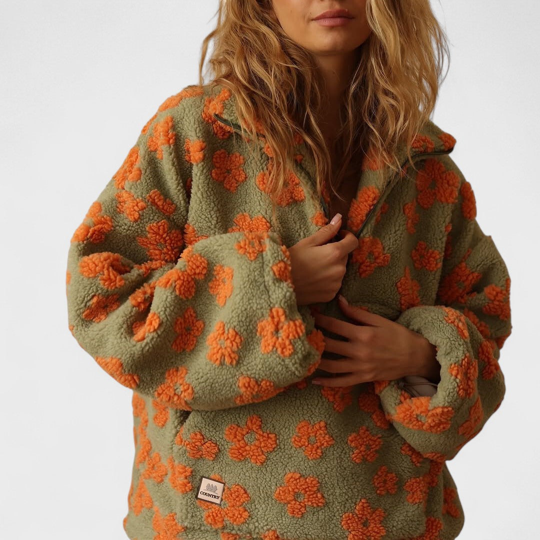 Mila - Half-Zip Floral Fleece Pullover