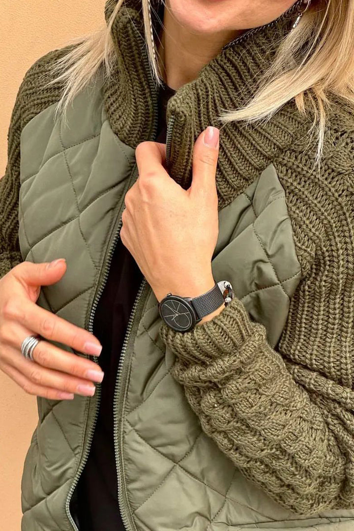 Maries - Quilted Knit-Sleeve Zip Jacket