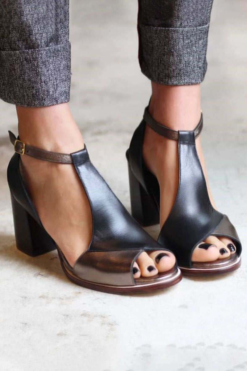 Nadaria - Black Patchwork Peep Toe Heels