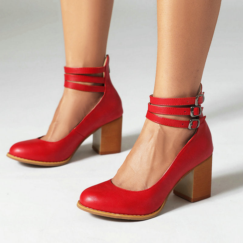Casilda - Smooth Sandals with Ankle Strap and Thick Sole