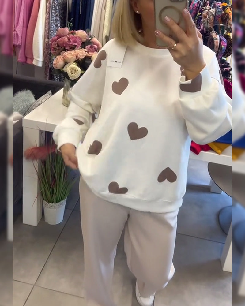 Coralyn - Playful Heart-Print Sweatshirt