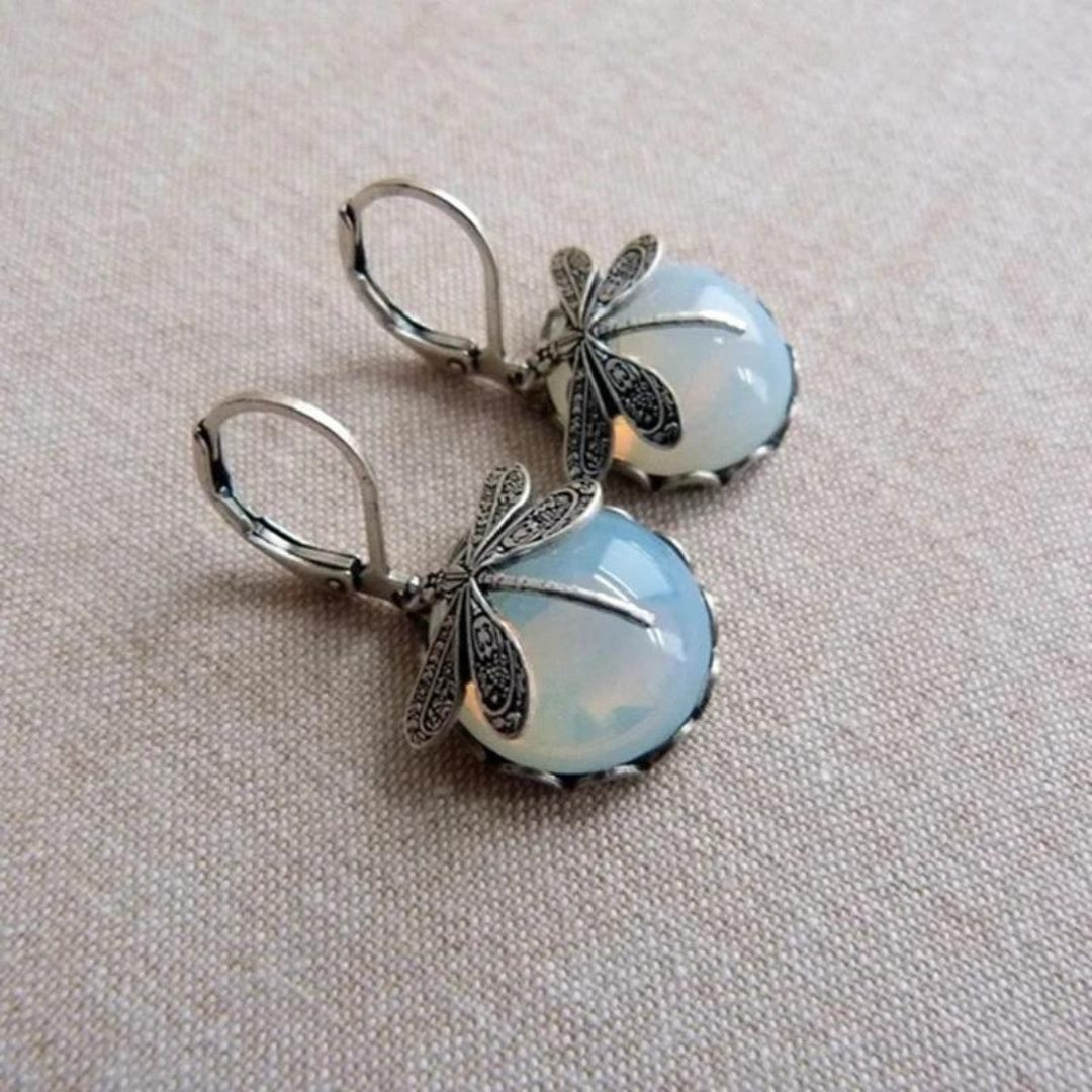 Silver 925 Dragonfly Earrings with White Crystal