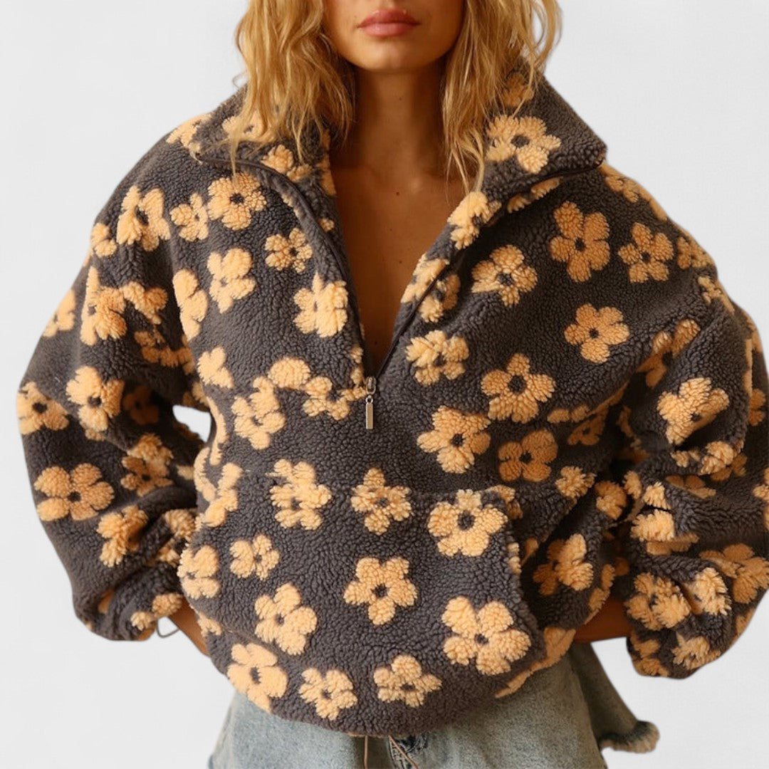 Mila - Half-Zip Floral Fleece Pullover