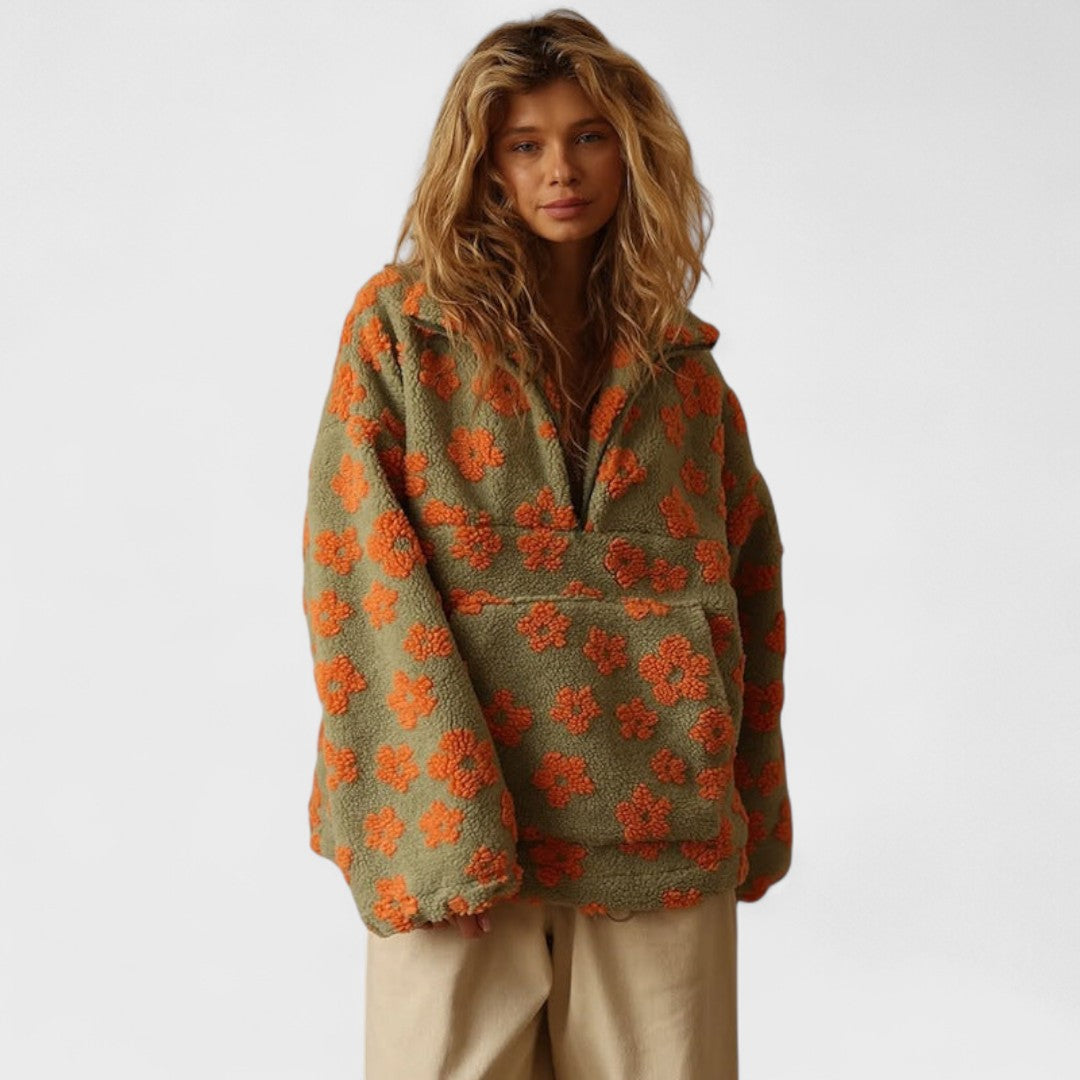 Mila - Half-Zip Floral Fleece Pullover