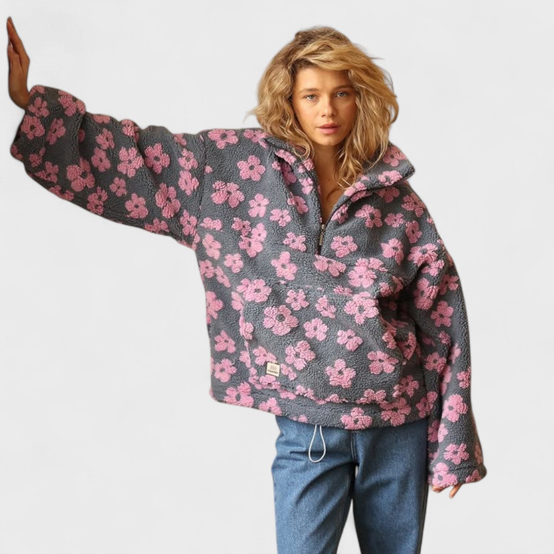 Mila - Half-Zip Floral Fleece Pullover