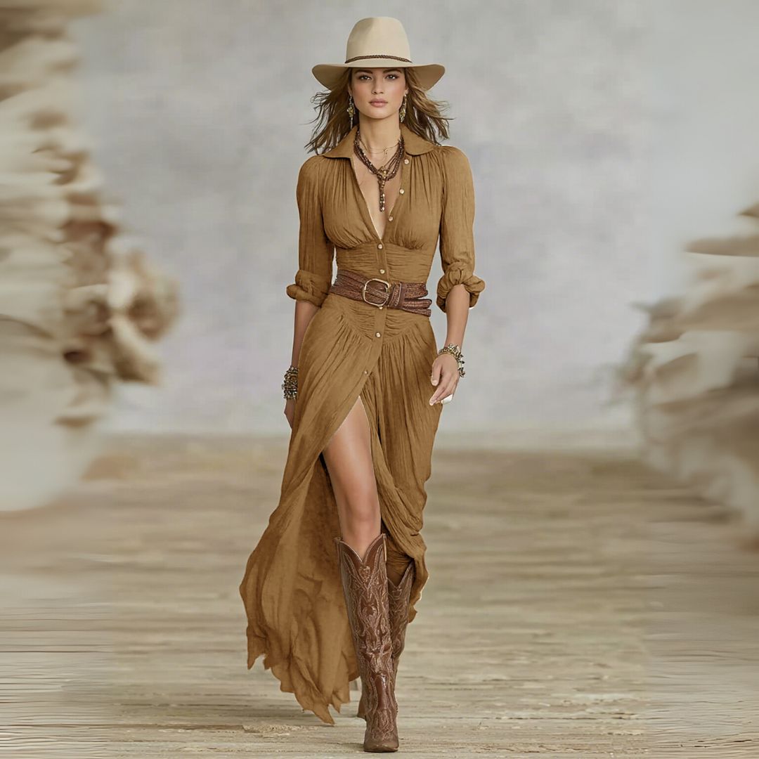 Ida - Boho Long Sleeve Split Maxi Dress