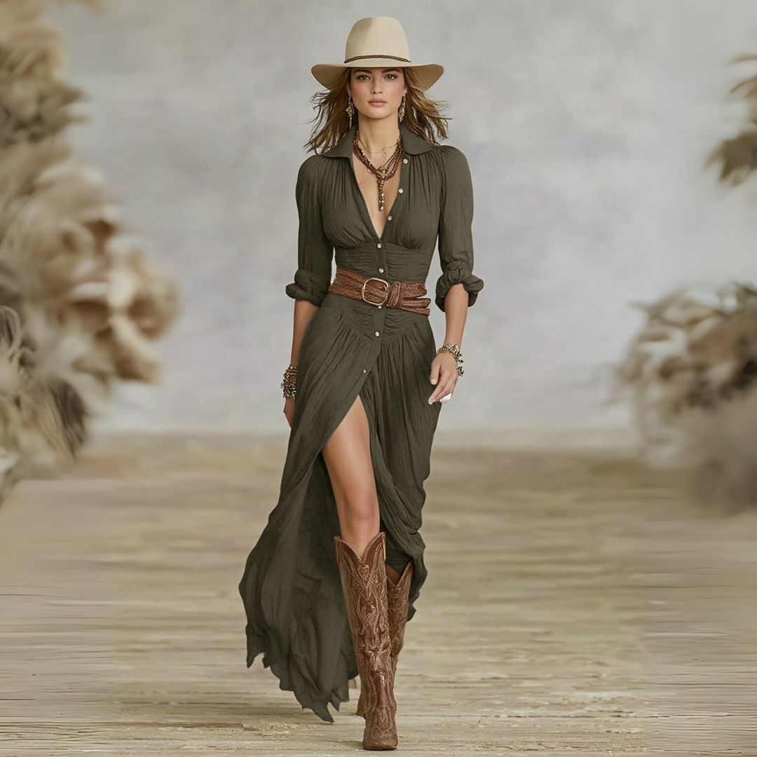 Ida - Boho Long Sleeve Split Maxi Dress