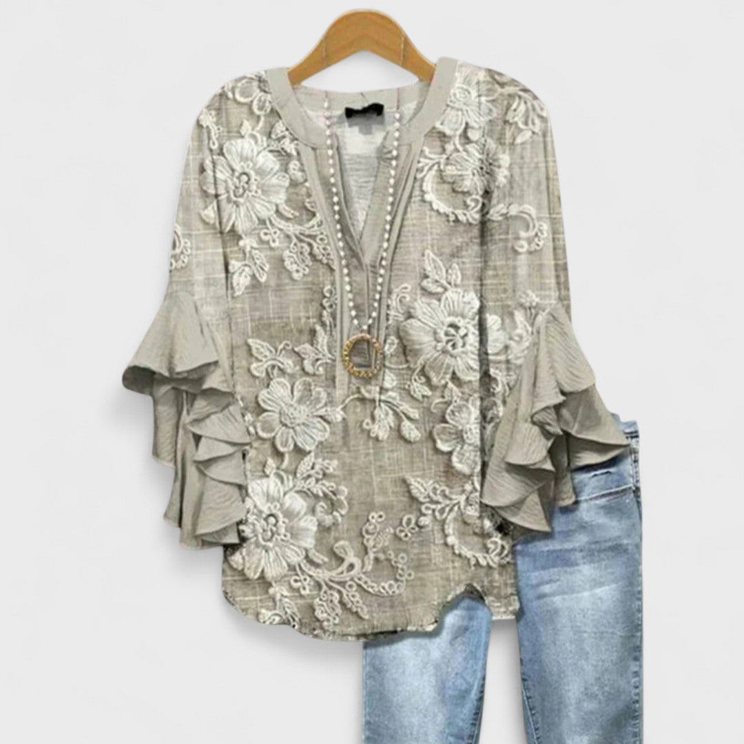 Aurelia - Floral Print Blouse with Ruffled Sleeves