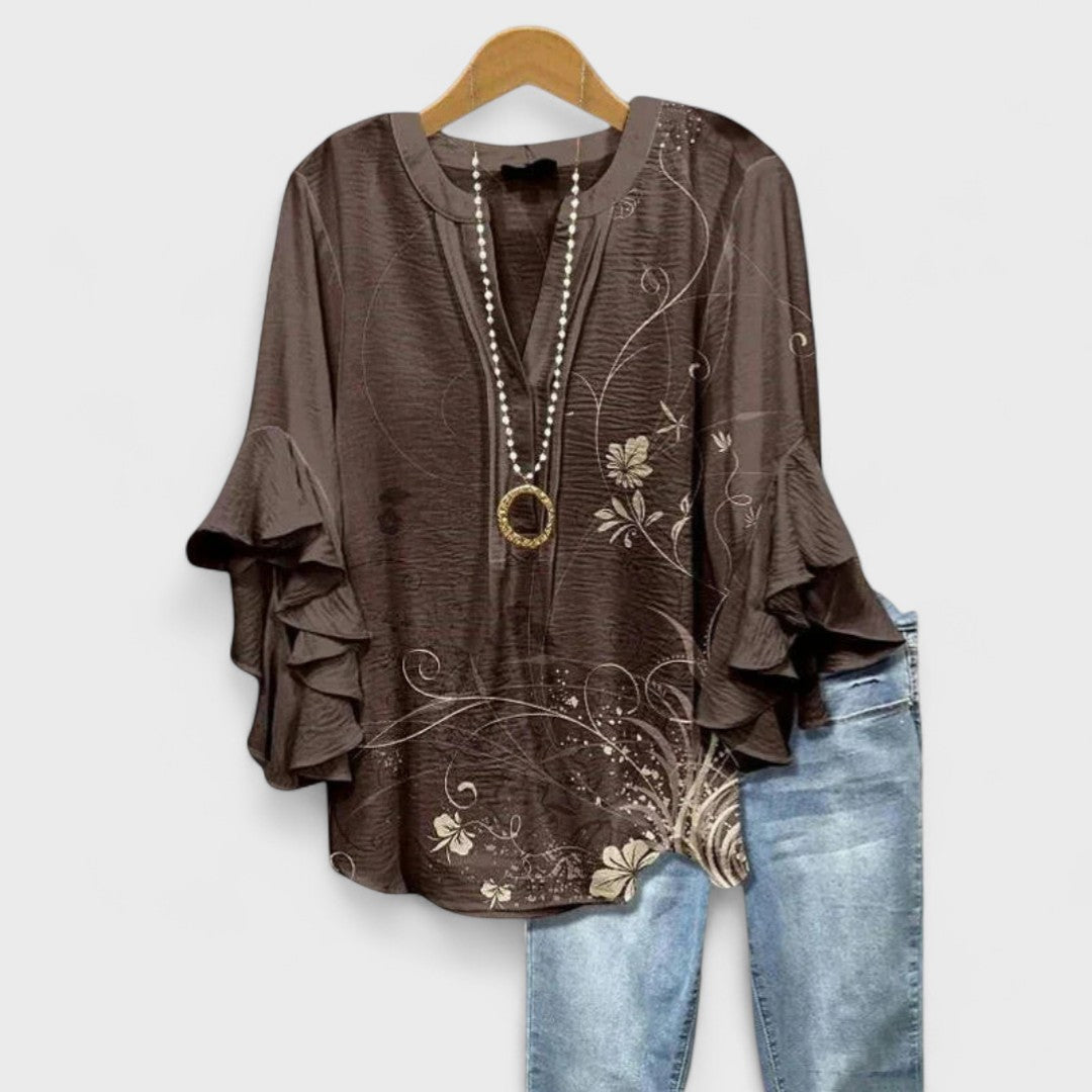 Aurelia - Floral Print Blouse with Ruffled Sleeves