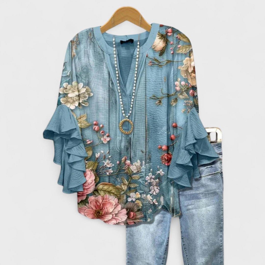 Aurelia - Floral Print Blouse with Ruffled Sleeves