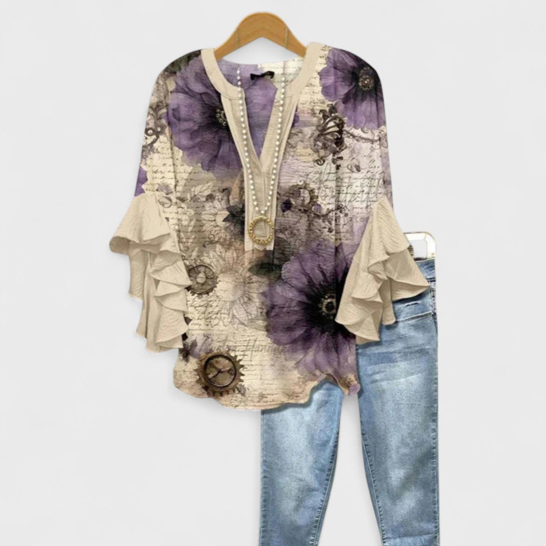 Aurelia - Floral Print Blouse with Ruffled Sleeves
