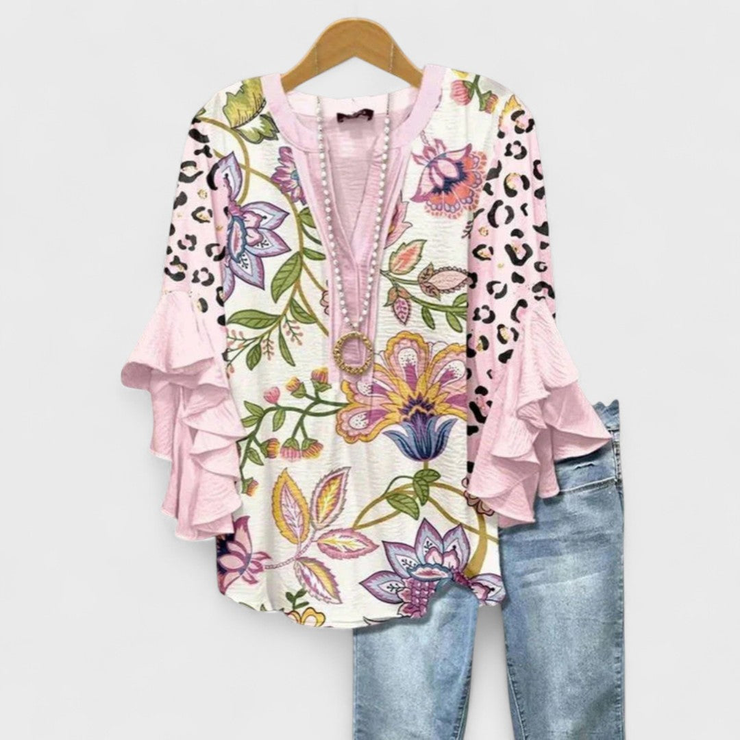 Aurelia - Floral Print Blouse with Ruffled Sleeves