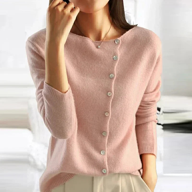Alessia – Elegant Asymmetric Button Sweater