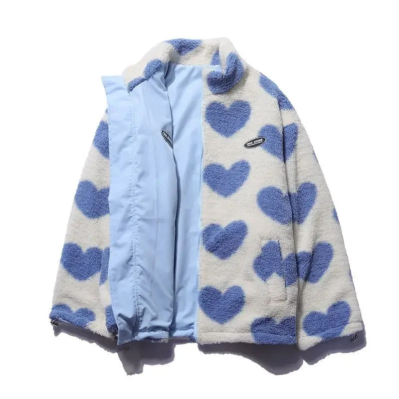 Daria - Women's Reversible Heart Print Fleece Jacket
