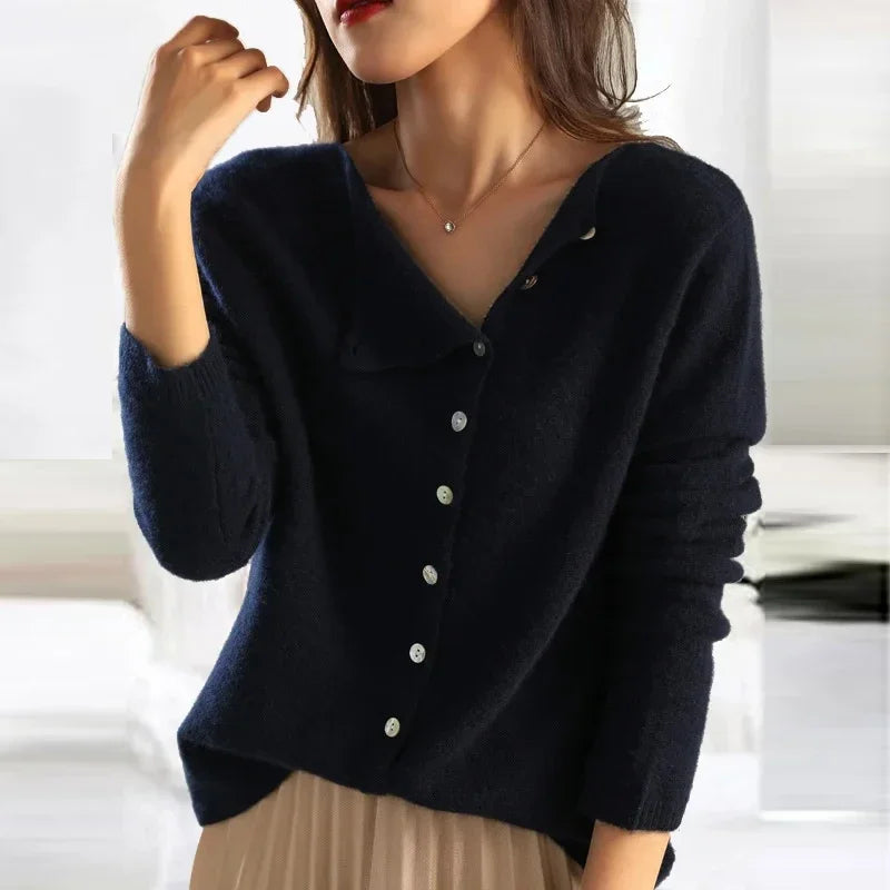Alessia - Asymmetric Button Soft Knit Sweater