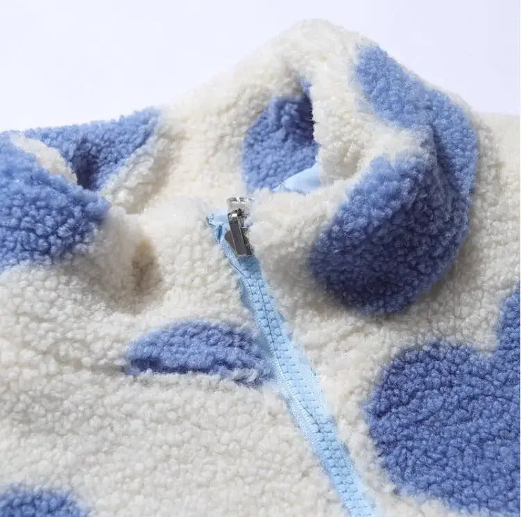 Daria - Women's Reversible Heart Print Fleece Jacket