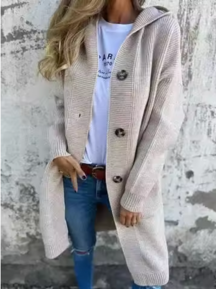 Marlo - Long Knit Hooded Cardigan with Pockets
