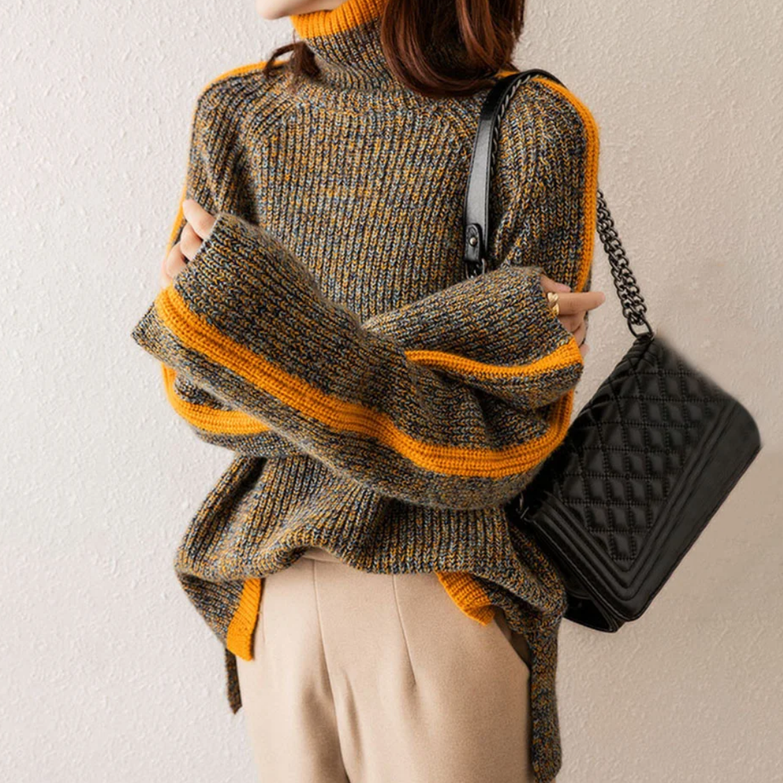 Emily - Herringbone Luxe Turtleneck