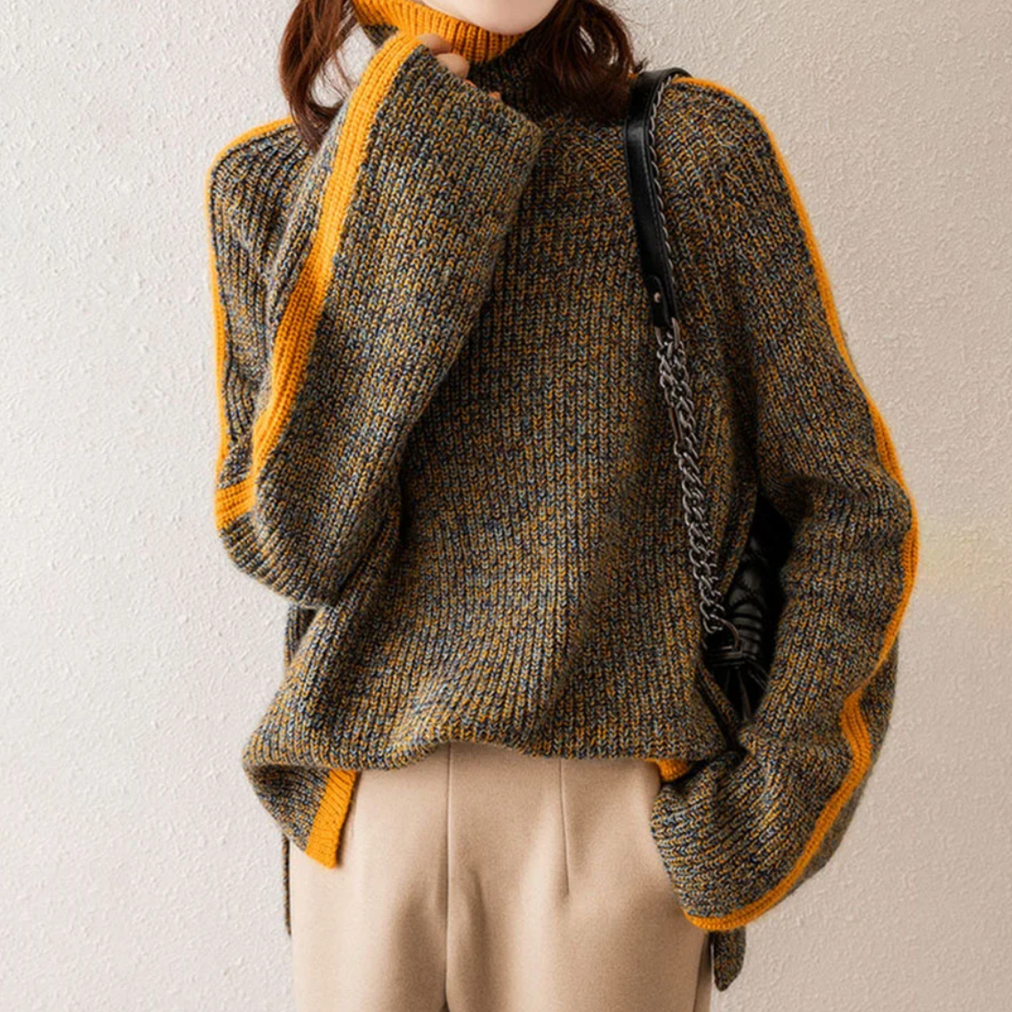 Emily - Herringbone Luxe Turtleneck