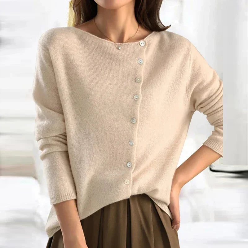 Alessia - Asymmetric Button Soft Knit Sweater
