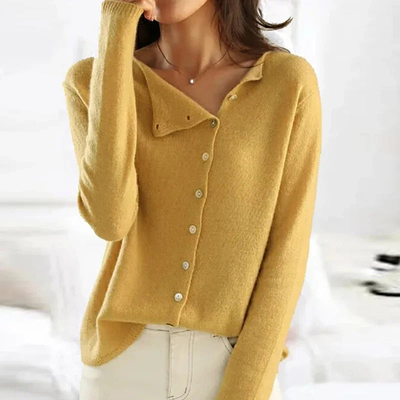 Alessia – Elegant Asymmetric Button Sweater