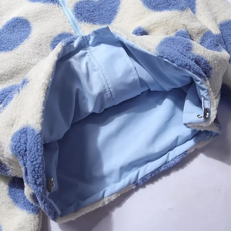 Daria - Women's Reversible Heart Print Fleece Jacket