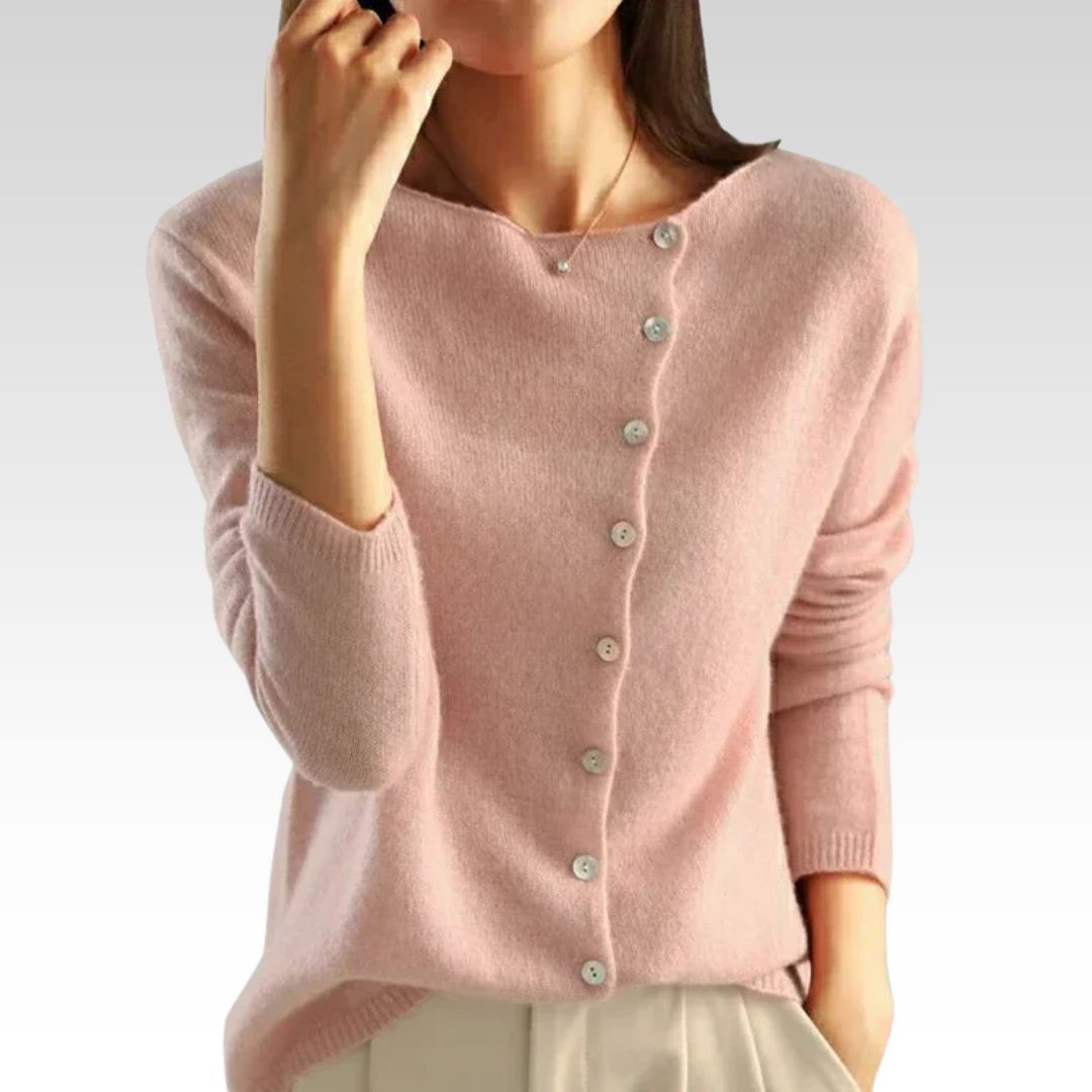 Alessia – Elegant Asymmetric Button Sweater