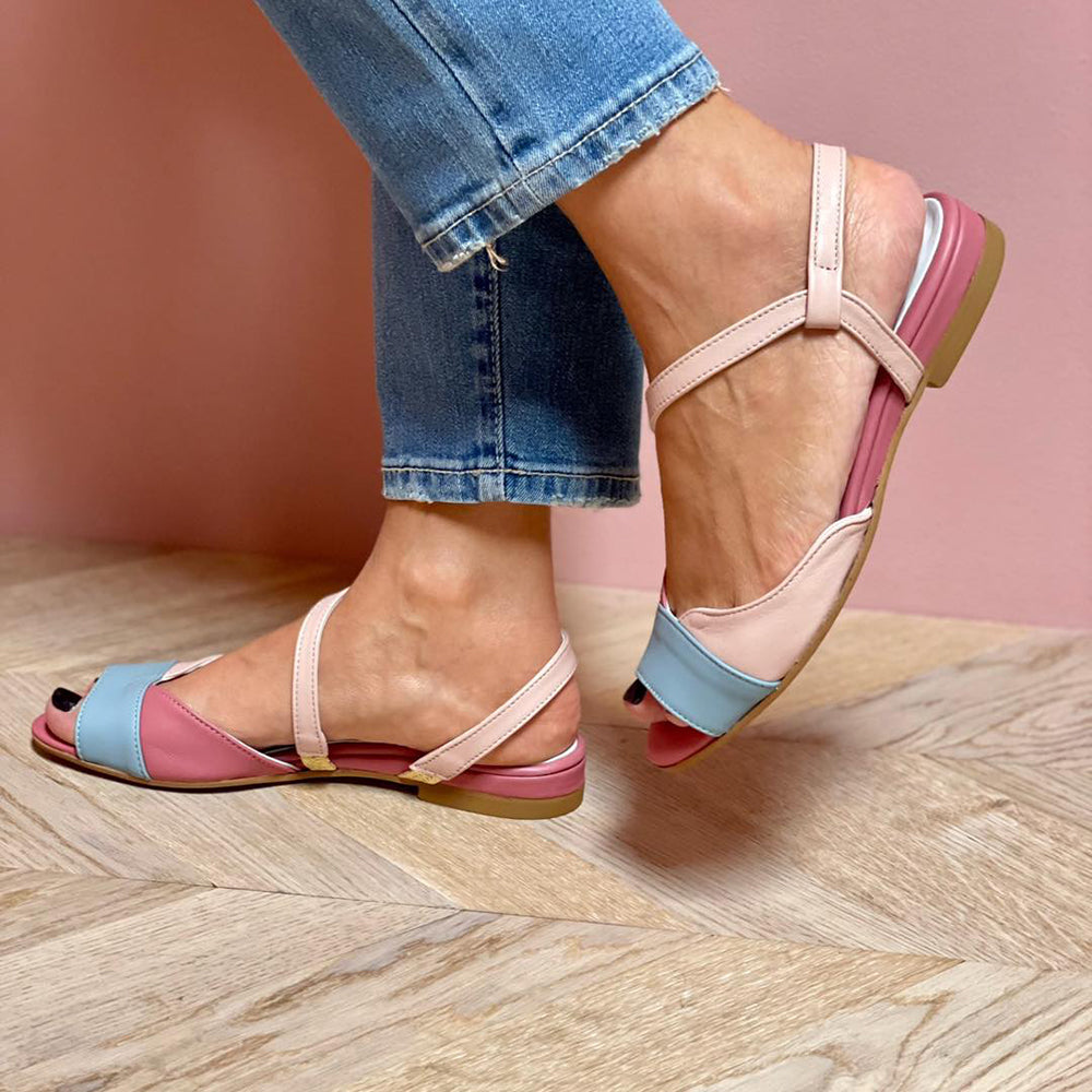 Roselina - Asymmetrical Pink Color Block Sandals