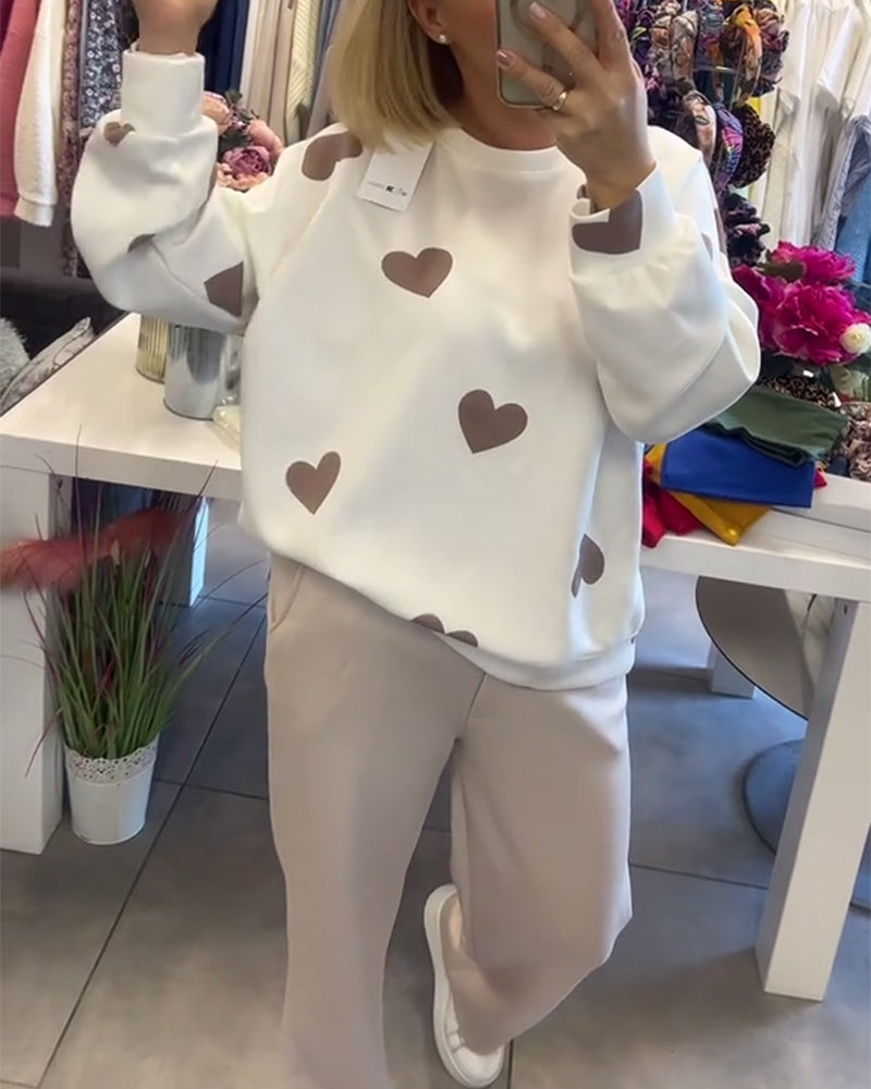 Coralyn - Playful Heart-Print Sweatshirt
