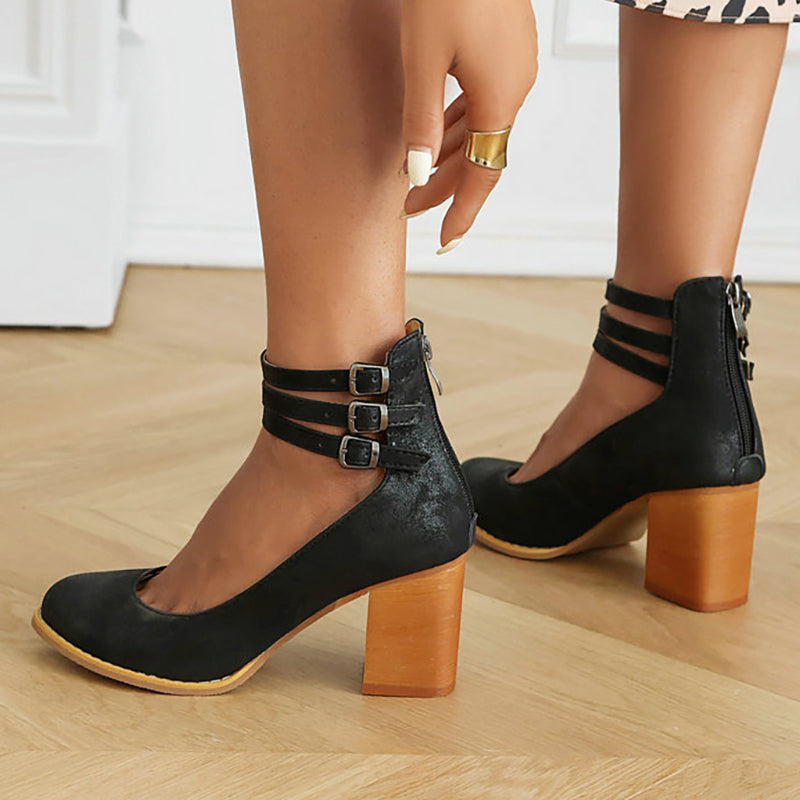 Casilda - Smooth Sandals with Ankle Strap and Thick Sole