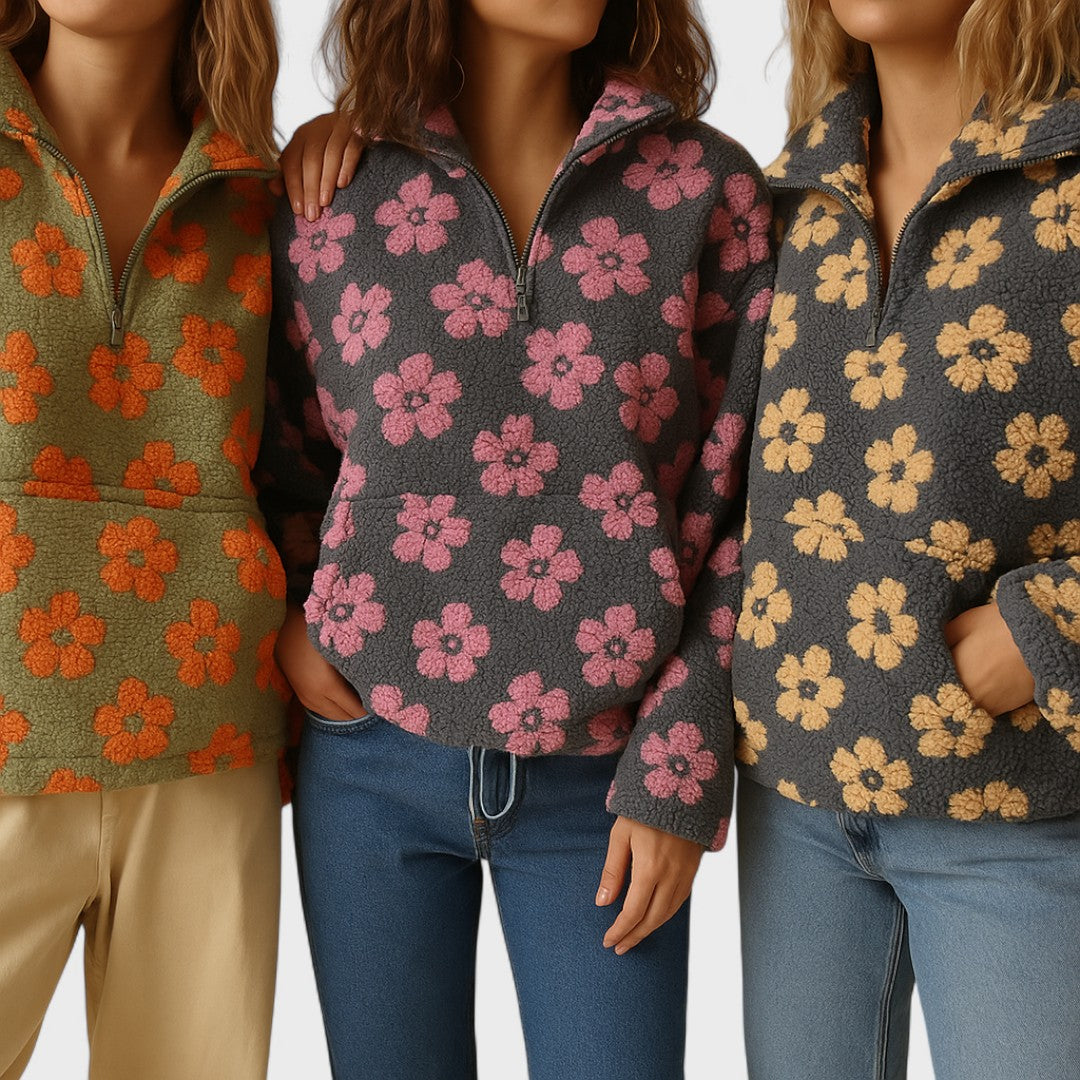 Mila - Half-Zip Floral Fleece Pullover