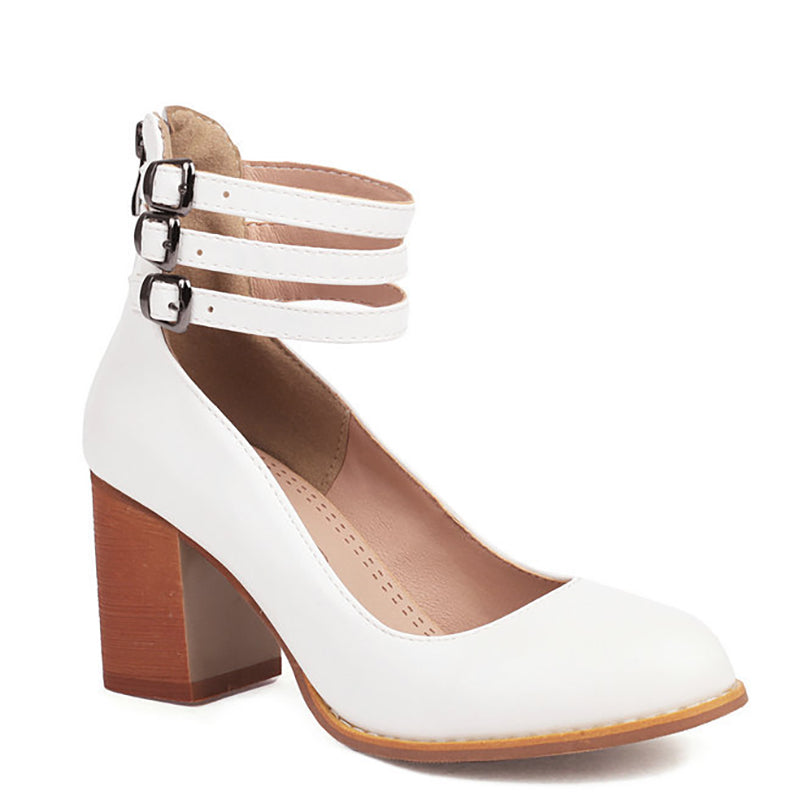 Casilda - Smooth Sandals with Ankle Strap and Thick Sole