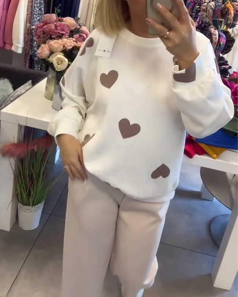 Coralyn - Playful Heart-Print Sweatshirt