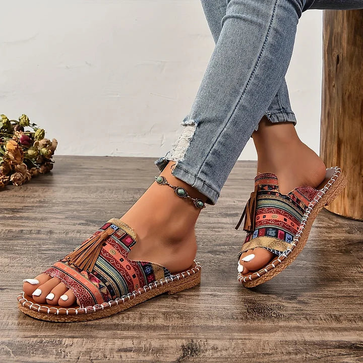 Lorraine - Boho Tassel Sandals Casual Slip-On Flats