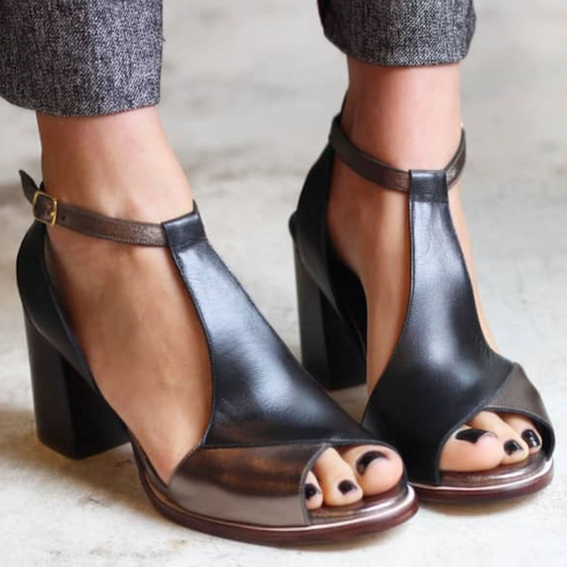 Nadaria - Black Patchwork Peep Toe Heels