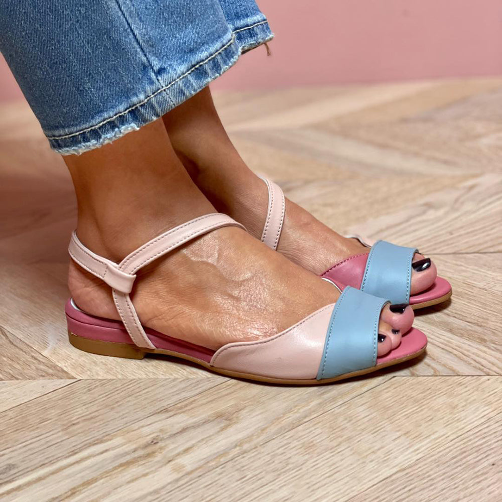 Roselina - Asymmetrical Pink Color Block Sandals