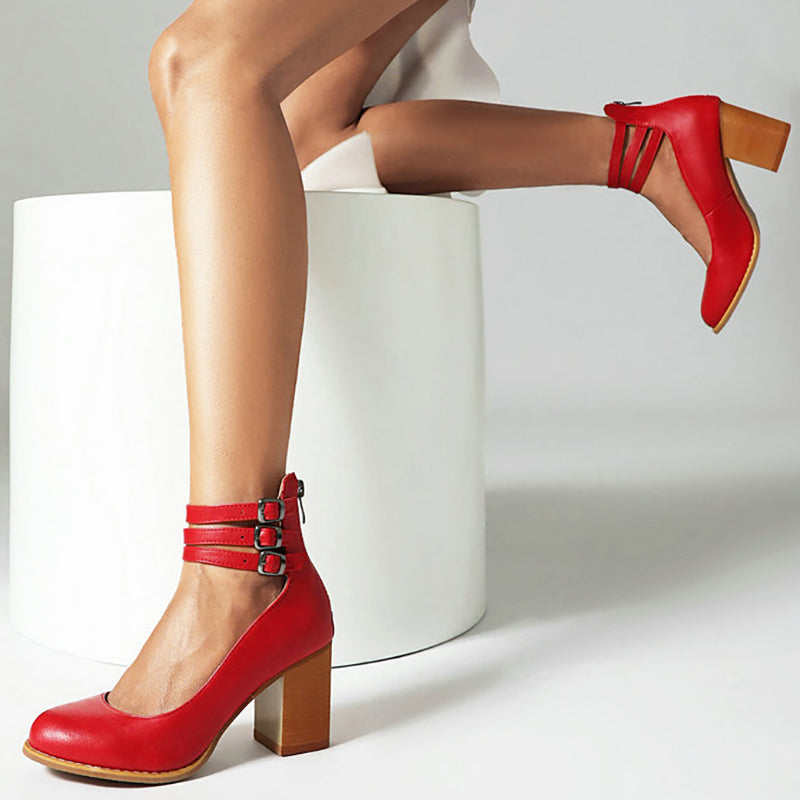 Casilda - Smooth Sandals with Ankle Strap and Thick Sole