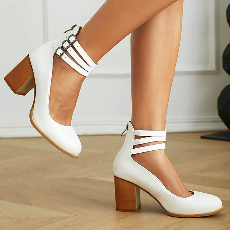 Casilda - Smooth Sandals with Ankle Strap and Thick Sole