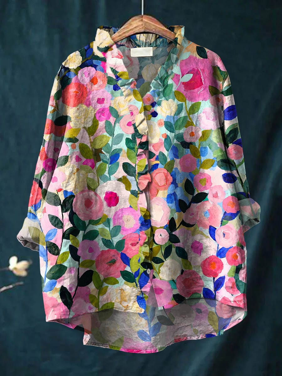 Alisa - Colorful Floral Button-Up Blouse
