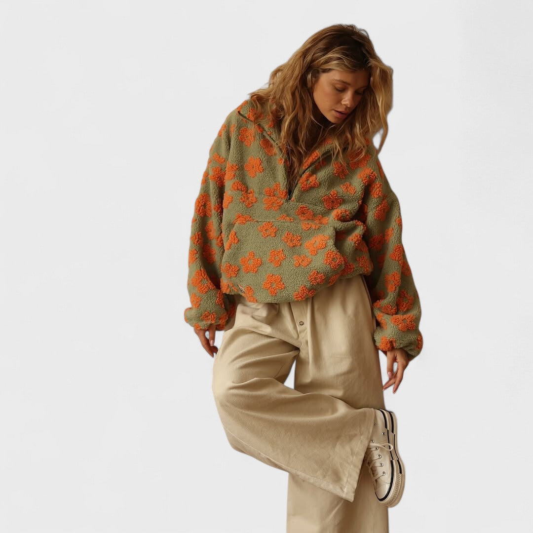 Mila - Half-Zip Floral Fleece Pullover