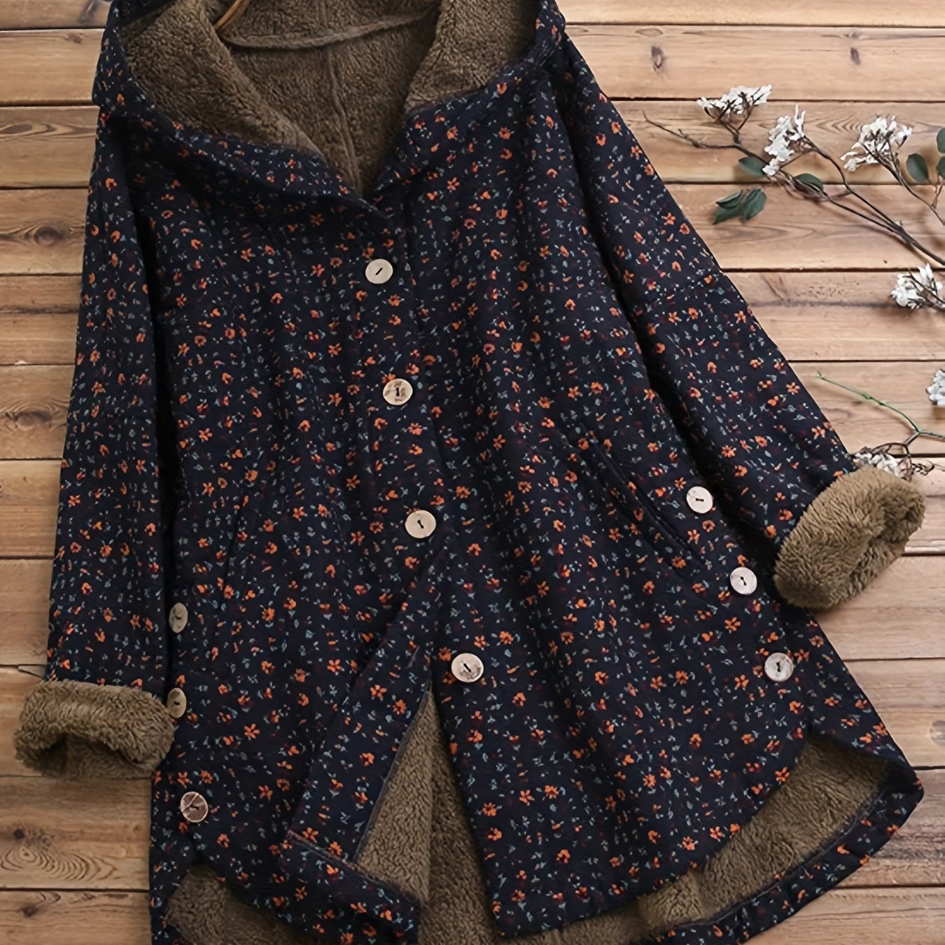 Zinnia - Vintage Floral Hooded Winter Coat