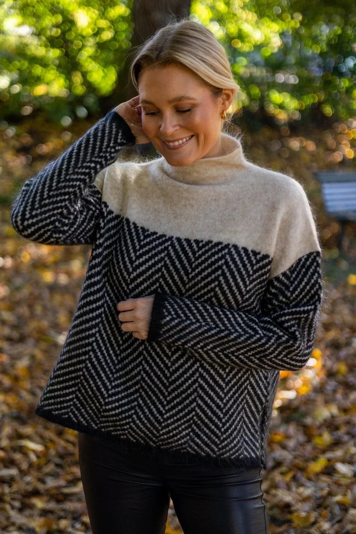 Adelie - High Neck Two-Tone Knit Sweater