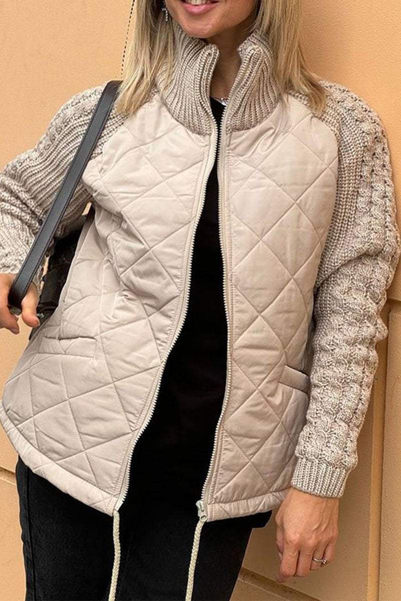 Maries - Quilted Knit-Sleeve Zip Jacket